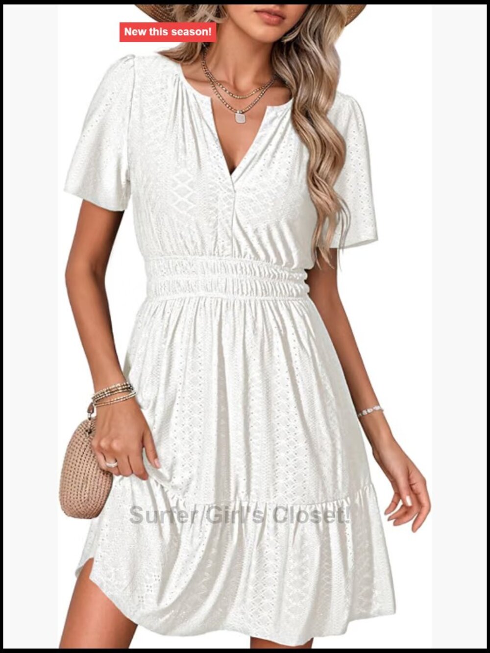 Eyelet Mini Dress A-Line Short Sleeve with Pockets Casual Sun Dress